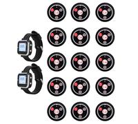 Fuhjythy Cafe Waiter Service Buzzer 15 Restaurant Table Call Button Transmitter 2 Watch Waiter Pager Wireless Calling System UK Plug