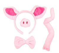 Fuhjythy Costume Set, Ear Headband Oxtail Nose Bow Tie Masquerade Costume Kit Accessories Pink