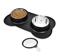 Fuhjythy Dog Bowls, Water and Food Dog Bowl, Dog Cat Food Bowl, Double Pet Bowls,Dog Bowl with Non Spill Non Skid Silicone Mat(M)