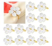 Fuhjythy Flower Napkin Rings Set of 12 -White and Gold Floral Metal Napkin Holder,Farmhouse Napkin Rings for Wedding Birthday