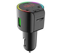 Fuhjythy G61 Car Bluetooth 5.0 FM Transmitter Type-C QC3.0 USB Charger Music MP3 Player Colorful Light TF Card Black