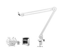 Fuhjythy Mic Arm Stand for Recording,Podcasting,Adjustable Suspension Boom Scissor Arm Stand with Filter,Shock Mount White