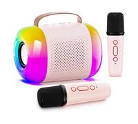 Fuhjythy Mini Karaoke Machine for Kids and Adults, Portable Bluetooth Speaker with 2 Wireless Microphones and LED Colorful Lights