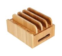 Fuhjythy Mobile Phone Flat Bracket Bamboo Wood Multi-Device Charging Station Organizer Office Bracket,