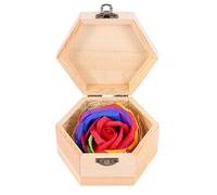 Fuhjythy Rainbow Multi-Colored Rose Flower Soap Wooden Hexangular Shape Box Valentine's Day Gift, Red