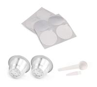 Fuhjythy Reusable Espresso Capsules, Stainless Steel Refillable Espresso Pods with Aluminum Foils Easy Install Easy to Use