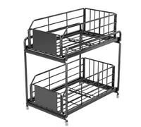 Fuhjythy Sliding Drawer Organizer Kitchen 2 Layer Multipurpose Rack Cabinet Storage Rack Bathroom Kitchen