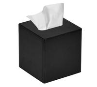 Fuhjythy Tissue Box Cover Square PU Leather Tissue Box Holder for Dresser Bathroom Decor Black