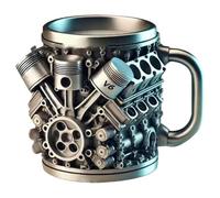 Fuhjythy V6 Engines Stainless Steel Cup Coffee Mug Car Engine Coffee Cup with Insulated Handle for Car Lovers Gift