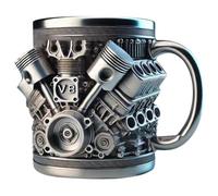 Fuhjythy V8 Engines Stainless Steel Coffee Mug Car Engine Coffee Cup with Insulated Handle for Car Lovers Gift