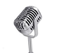 Fuhjythy Vintage Desktop Microphone Prop Model with Adjustable Height, Classic Retro Style Microphone Stand Fake Mic Prop,Silver