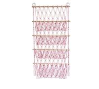 Fuhjythy Wall Hanging Organizer Stuffed Animal Toy Net Hammock Nursery Plush Toy Storage Boho Macrame,Pink