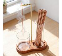 FUHSY 2 in 1 Incense Holder, Wooden Incense Holder for Sticks with Removable Glass Ash Catcher, Upside Down Incense Burner with 20 Incense Sticks & Brush for Yoga Spa Meditation Room Decor