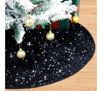 FUHSY 90cm Sequin Velvet Christmas Tree Mat Black Glitter Embroidered and Sequined Tree Decorative Skirts Sparkly Personalized Tree Skirts for Christmas Halloween Tree Skirt for Holiday Party