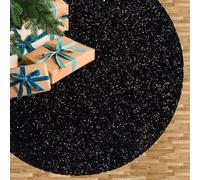 FUHSY Black Tree Skirt Christmas 46 Inch Velvet Tree Skirt Sequin Tree Mat Elegant Sequence Tree Mat Kits Shiny Xmas Skirts Tree Decoration for Merry Christmas Holiday Halloween Tree Skirts