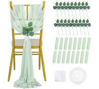 FUHSY Chair Sashes Sage Green Wedding Chair Decorations 16 Pack Chairs Cover 2.4m Long Sheer Chiffon Bows for Chairs Aisle Decor for Wedding Ceremony Church Pew Party Banquet Bridal Shower