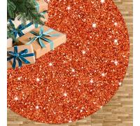 FUHSY Orange Tree Skirt Large Christmas Tree Skirt 48 Inch Halloween Tree Rugs Glitter Sequin Tree Cover Xmas Decorations Fall Thanksgiving Tree Mat Sparkly Christmas Skirts Tree for 6ft Xmas Trees