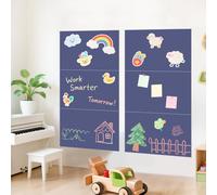 FUHSY Set of 6 Magnetic Blackboard Wall Stickers Peel-and Stick with Tangram Chalk Puzzle and Various Accessories, Grey-Blue Magnetic Board for Home, Games Room