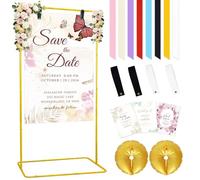FUHSY Wedding Sign Holder Gold Metal Adjustable Welcome to Our Wedding Sign Stand 172x81x40cm Easel Seating Chart Stand Heavy Duty Floor Easel Stands for Bridal Shower Reception Party Poster Display