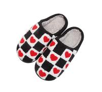 FUHUAQI Women's Men's Retro Leopard Print Smiley Slippers Lightning Bolt Memory Foam Soft Plush Warm Non-Slip Home Shoes, Black Checkered Hear, 6.5-7 Women/5.5-6 Men