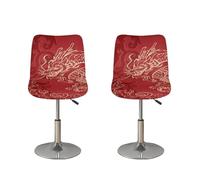FUIALDOLG Asian Red Dragon Bar Stools Set of 2 Morden Height Counter Bar Stools with Polypropylene Back and Leather Seat Swivel Adjustable Stool Chair for Home Kitchen Island-Black