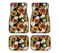 FUIALDOLG Sunflower Daisy Pattern Car Floor Mat Full Set 4 Piece Floor Mats Rubber Backing Anti-Slip Universal Fit SUV Truck Vehicles All Weather Protection