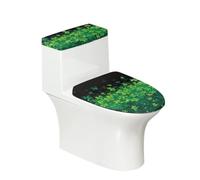 FUIALDOLG Toilet Seat, Green, Polyester, Eclectic Style, Four Leaf Clover Decoration, Anti-Slip Elastic Edge, Machine Washable