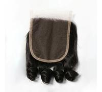 FUIBEJAE 10A Virgin Hair Bouncy Curl 3 Bundles with 4X4 Lace Closure Unprocessed Brazilian Double Weft Human Hair Bundles Short Curly Hair Extensions Full Head Natural Color,16inch/4 * 4closure