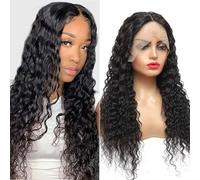 FUIBEJAE 13X4 HD Deep Water Wave Lace Front Wigs Human Hair,150% Density Brazilian Virgin Wet Wavy Wig Pineapple Wave for Black Women,#1B Natural Color,150%,22inch