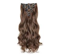 FUIBEJAE 18Inch Dark Brown Hair Extensions Clip In, Synthetic Long Kinky Curly Clip in Hair Extension, Natural Hairpieces for Women And Girls,7Pcs 16Clips,4M30#