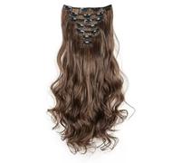 FUIBEJAE 18Inch Dark Brown Hair Extensions Clip In, Synthetic Long Kinky Curly Clip in Hair Extension, Natural Hairpieces for Women And Girls,7Pcs 16Clips,2M30#