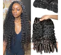 FUIBEJAE 1B# Afro Kinky Curly Bundles Human Hair Unprocessed Virgin Hair Weave Double Weft Hair Extensions Soft Curly Human Hair Bundles for Black Women,8inch
