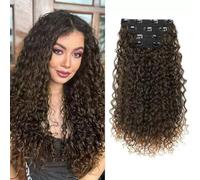 FUIBEJAE 20 Inch Clip in Hair Extensions,100％ Pure Protein Silk Curly Hair Extensions Long Soft Natural Hairpiece for Women,4PC,Black Copper Golden Blonde