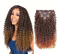 FUIBEJAE 28Inch Dark Brown To Light Brown Hair Extensions Clip In, Synthetic Long Kinky Curly Clip in Hair Extension, Natural Hairpieces for Women and Girls,7Pcs 16Clips,1/27#