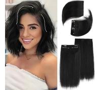 FUIBEJAE 4 Pcs Clip in Hair Extensions One-Piece Pad Invisible Thickened on Both Sides Soft Straight Hairpad Wig Hair Piece for Women Hair Patch Replacement on The Top of The Head,1B#
