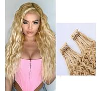 FUIBEJAE 6D 1St Generation Human Hair Extensions,#613 Blonde Water Wave 6D Real Remy Hair Extensions, Perm And Dye Hair & Reuse,10 Rows,30INCH