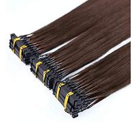 FUIBEJAE 6D 1St Generation Human Hair Extensions 6D Real Remy Hair Machine Quick No Track Groove Connection To The Head Hair for Women,10 Rows,Brown,B26inches