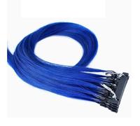 FUIBEJAE 6D 2Nd Generation Hair Extensions for Women, Virgin Hair 6D Machine Quick No Track Groove Connection to The Head Hair Remy Human Hair Extension,10 Rows,Blue,28inch