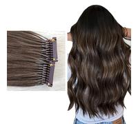 FUIBEJAE 6D Hair Extensions Real Human Hair 6D Machine Quick No Track Groove Connection To The Head Hair for Ladies And Girls,10 Rows,Brown,20inch