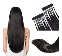 FUIBEJAE 6D Human Hair Extensions,6D Machine Quick No Track Groove Connection To The Head Real Human Hair for Women Girls,10 Rows,Black,16inch