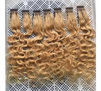 FUIBEJAE 6D Real Human Hair Extension 6D Blonde Curly Hair Virgin Human Hair 20 Minutes Fast No Trace Feather Extension Connection for Salon,10 Rows,24inch (60cm)