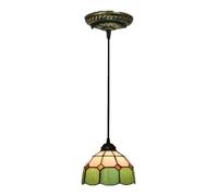 FUIBEJAE 8 Inch Mini Chandelier, Tiffany Style Pendant Light 1-Light Stained Glass Ceiling Hanging Light Fixture Ceiling Pendant Lamp for Bedroom Kitchen Aisle,Green