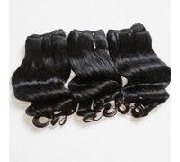 FUIBEJAE 8A Brazilian Hair 3 Bundles Half Ocean Wave Curly Double Drawn Human Hair Bundles Short Curly Weave Unprocessed Brazilian Human Hair Extensions Full Head Natural Color,22inch/3bundles