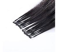 FUIBEJAE 8D Hair Extensions Real Remy Nano Loop Hair Extensions Black Straight 50 Strands Unprocessed Human Real Straight Virgin Hair for Women and Girls,50G,A,24inch(60cm)