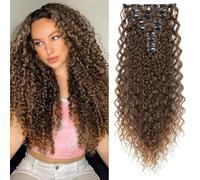 FUIBEJAE 9 Pcs 22Inch Clip in Hair Extensions Long Wavy Hair Wigs Soft Curly Hair Piece for Women Curly Hair Extensions for Daily Party Cosplay Wig,8/ 9T24/ 26#