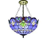 FUIBEJAE Baroque Blue Pendant Lamp, Tiffany Style Stained Glass Ceiling Hanging Indoor Anti-Chandelier Chandelier Art Light for Living Room Restaurant Bedroom Corridor Balcony Hotel,16inch