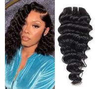 FUIBEJAE Black Deep Wave Brazilian Hair 1 Bundles Curly Double Drawn Human Hair Bundles Unprocessed Brazilian Human Hair Extensions Full Head,1 bundle,8inch