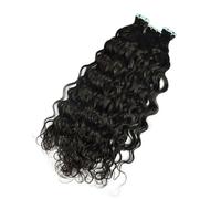 FUIBEJAE Black Water Wave Real Human Remy Curly Hair Tape-In Extensions, 50G 20Pcs Featuring Invisible Tape And Thick Ends, Perfect for Women And Girls,Italian Curly,22inch