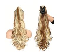 FUIBEJAE Blonde And Wine Red Ponytail Extension Claw Curly Wavy Clip in Hairpiece Ponytail Hair Extensions Long Pony Tail Synthetic for Women Daily Use ,86H10#,18inch