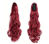 FUIBEJAE Blonde And Wine Red Ponytail Extension Claw Curly Wavy Clip in Hairpiece Ponytail Hair Extensions Long Pony Tail Synthetic for Women Daily Use ,Burg#,20inch